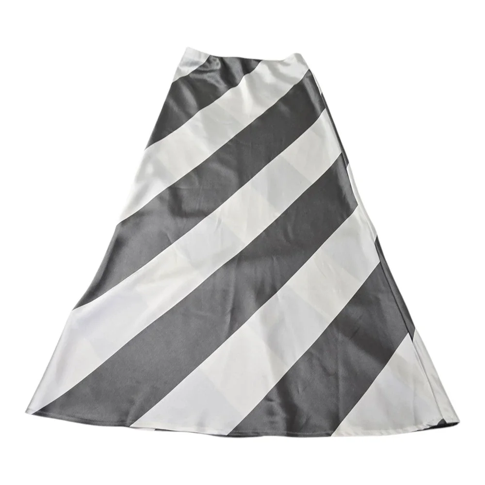 L.I.F.E. Long Skirt Medium Green and White diagonal pattern